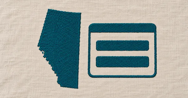 Embroidered outline of Alberta and a large register window