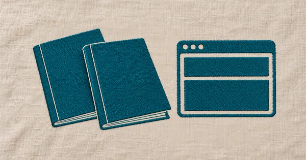 Two separate embroidered documents and a register window, set apart on linen