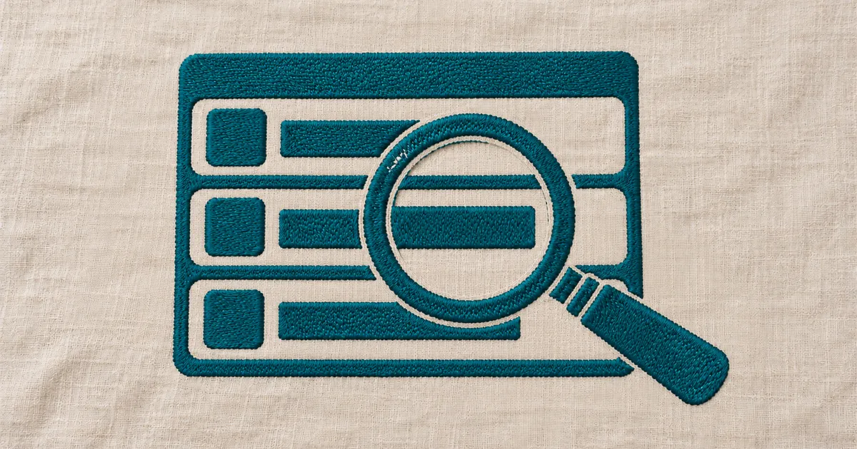 Embroidered register window with a magnifying glass over one entry